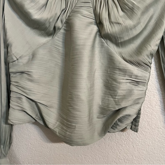 Anthropologie Blouson-Sleeve Blouse mint scoop neck chic open back small crop - Picture 10 of 12